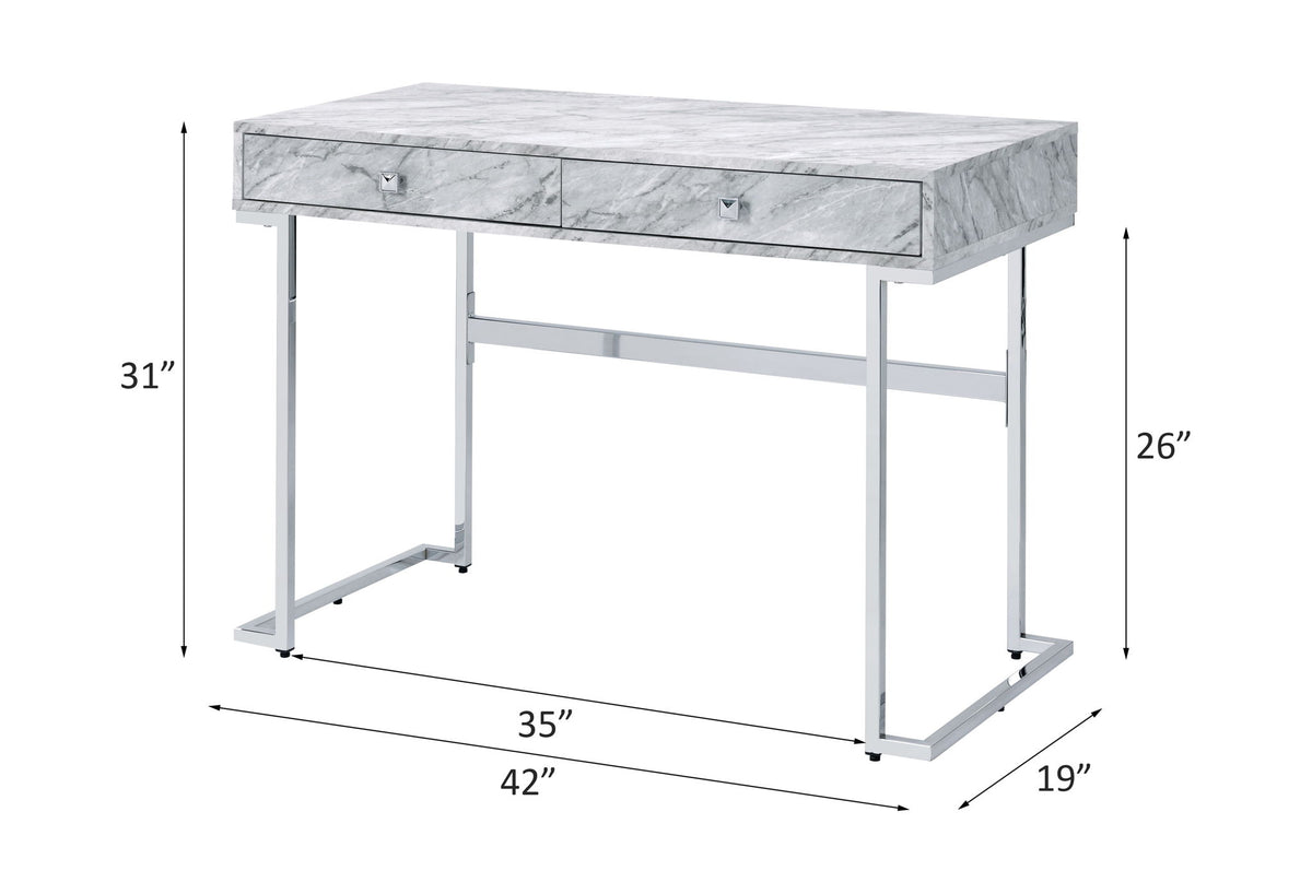 Tigress - Printed Faux Marble Top Writing Desk - White
