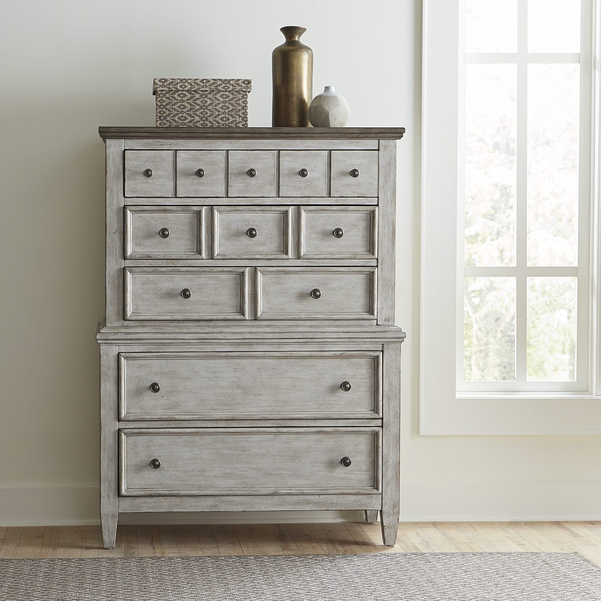 Heartland - 5 Drawer Chest - Antique White / Tobacco Tops