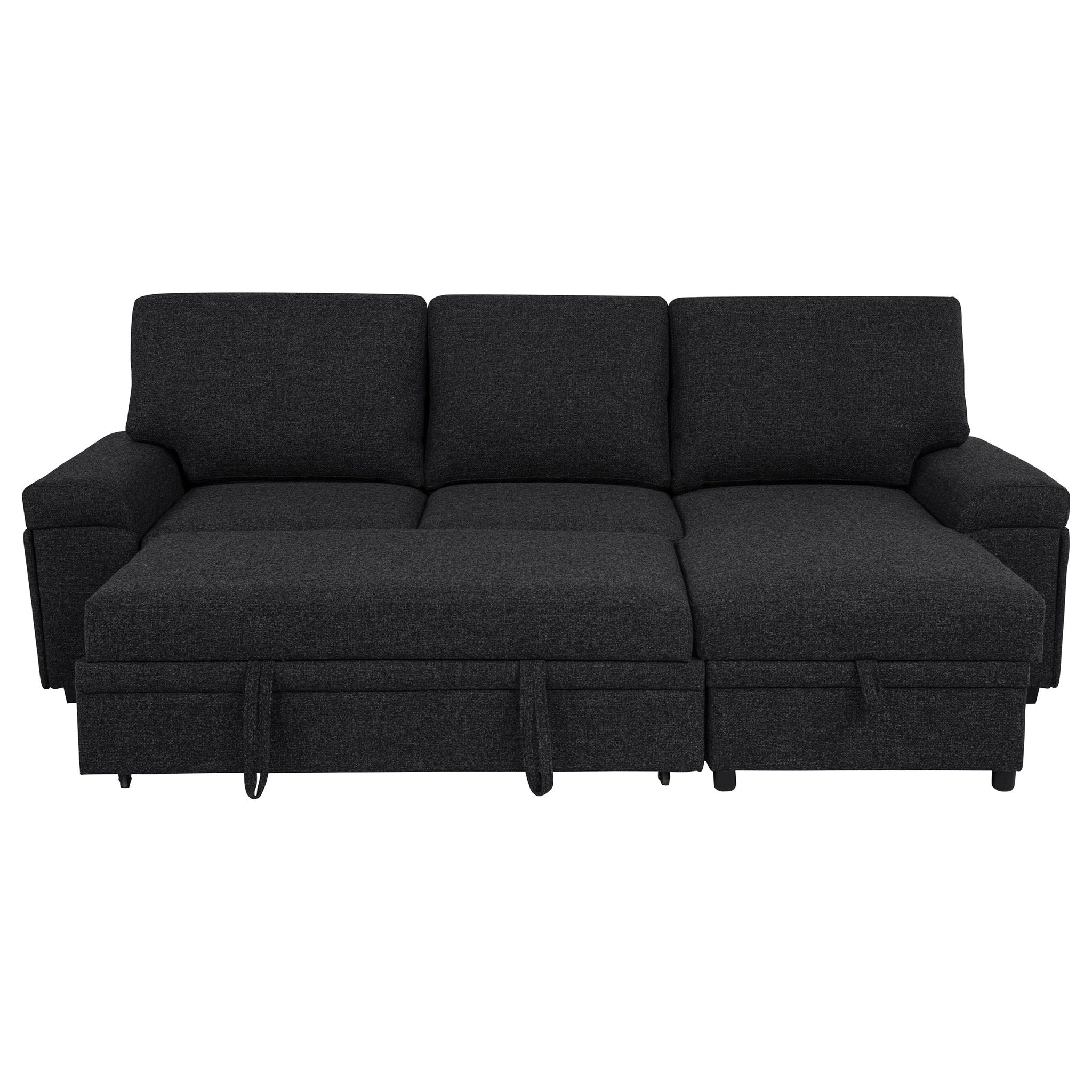 Demko Sleeper Sectional Sofa with Speaker and Storage Chaise Black