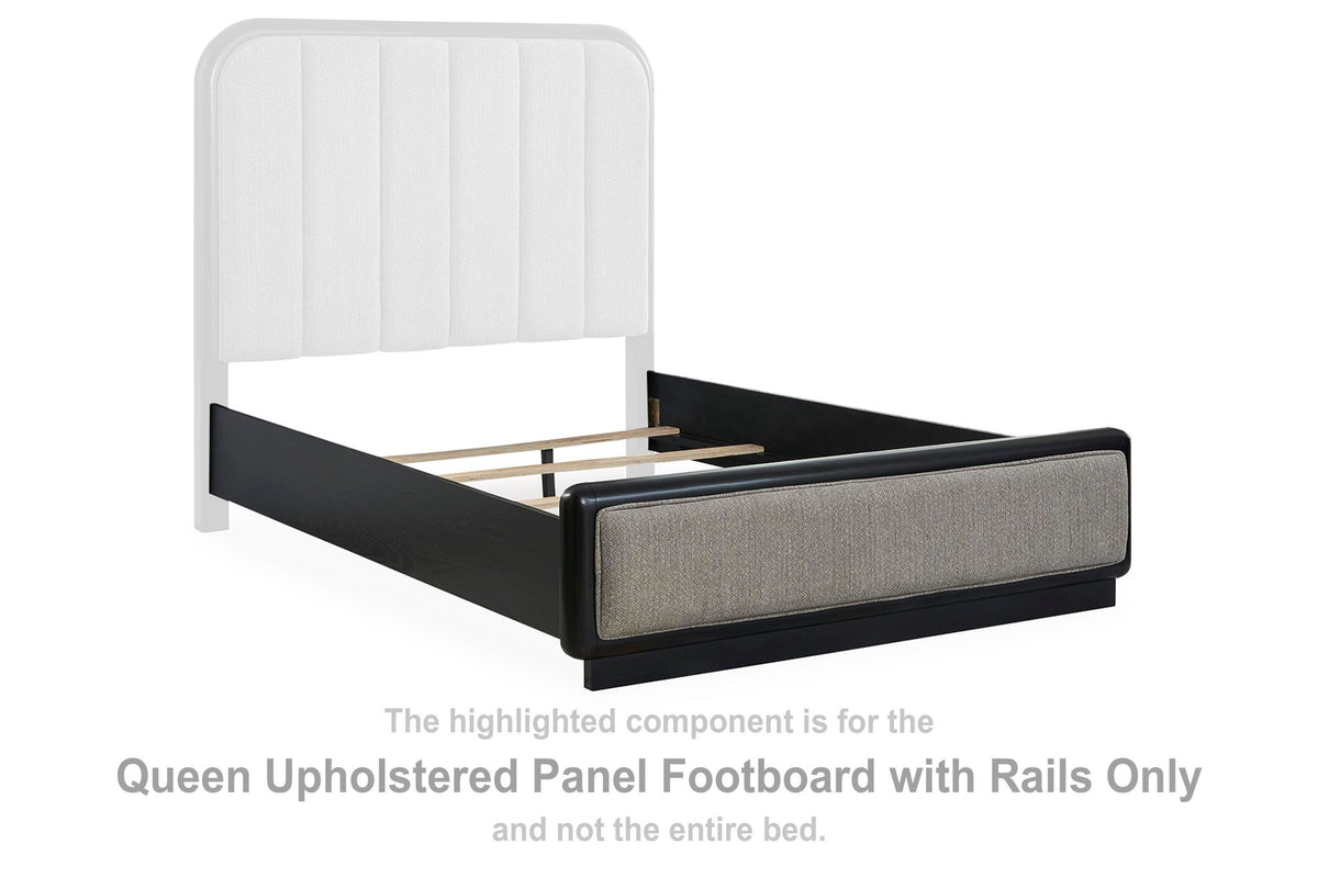 Rowanbeck - Queen Upholstered Panel Footboard With Rails - Gray / Black