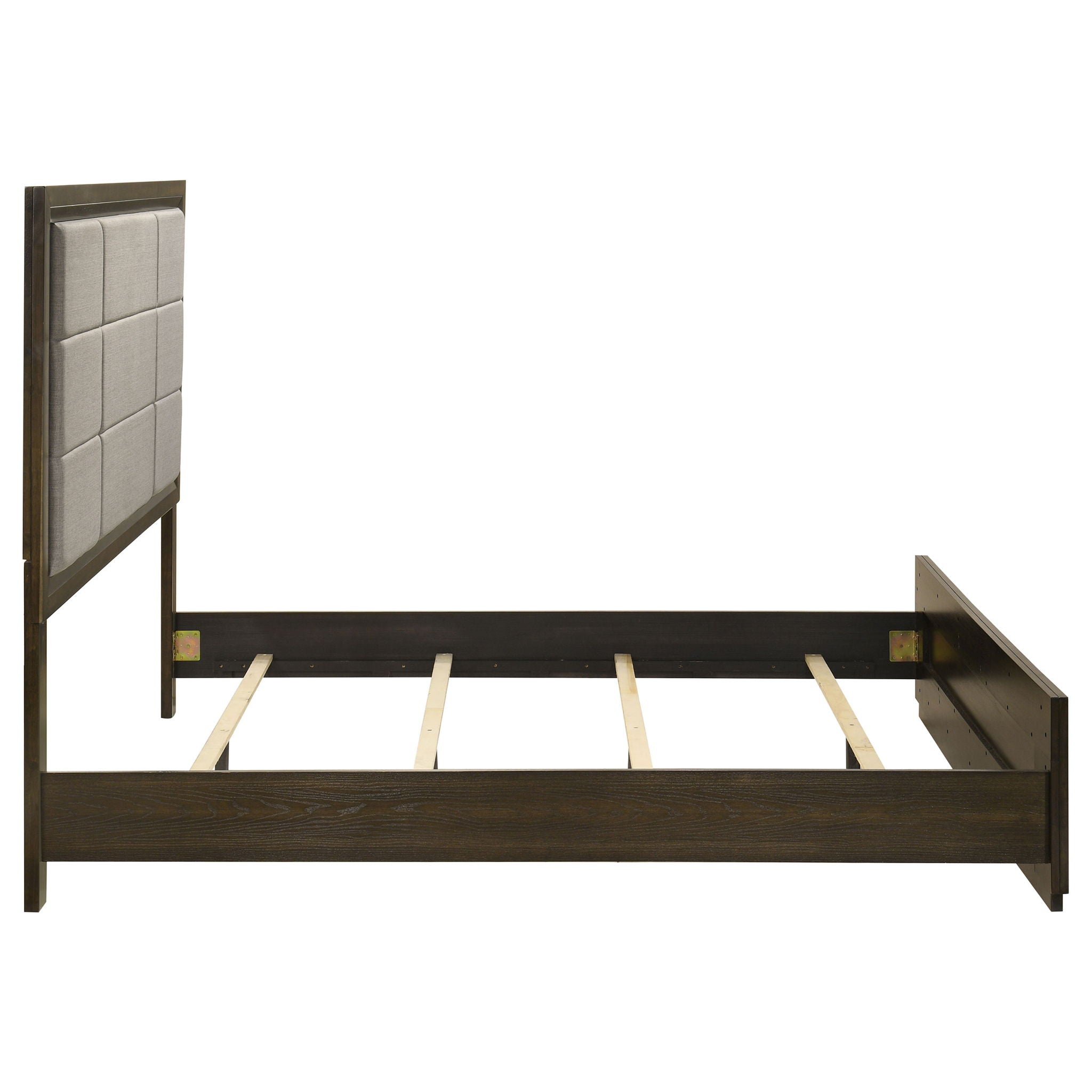 Atlas 63-inch Queen Upholstered Panel Bed Grey and Dark Oak