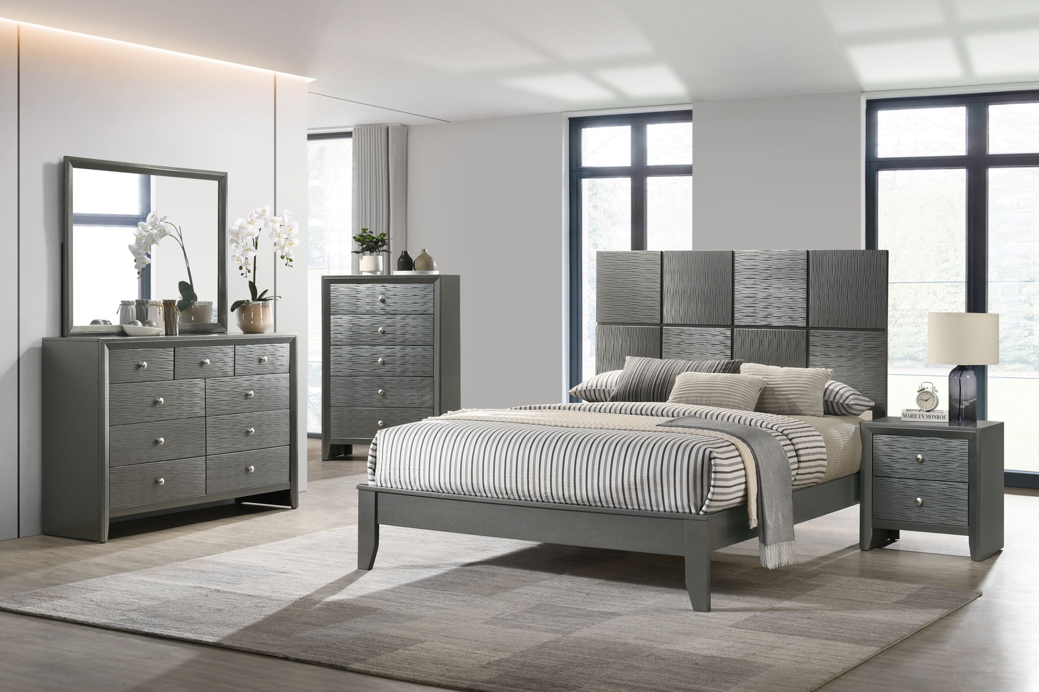 Denker - King Bed - Gun Metal
