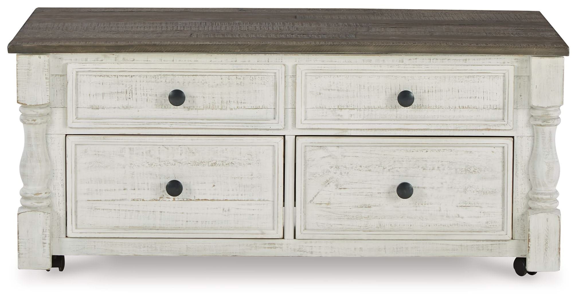 Havalance - Lift Top Cocktail Table with Storage Drawers - White / Gray