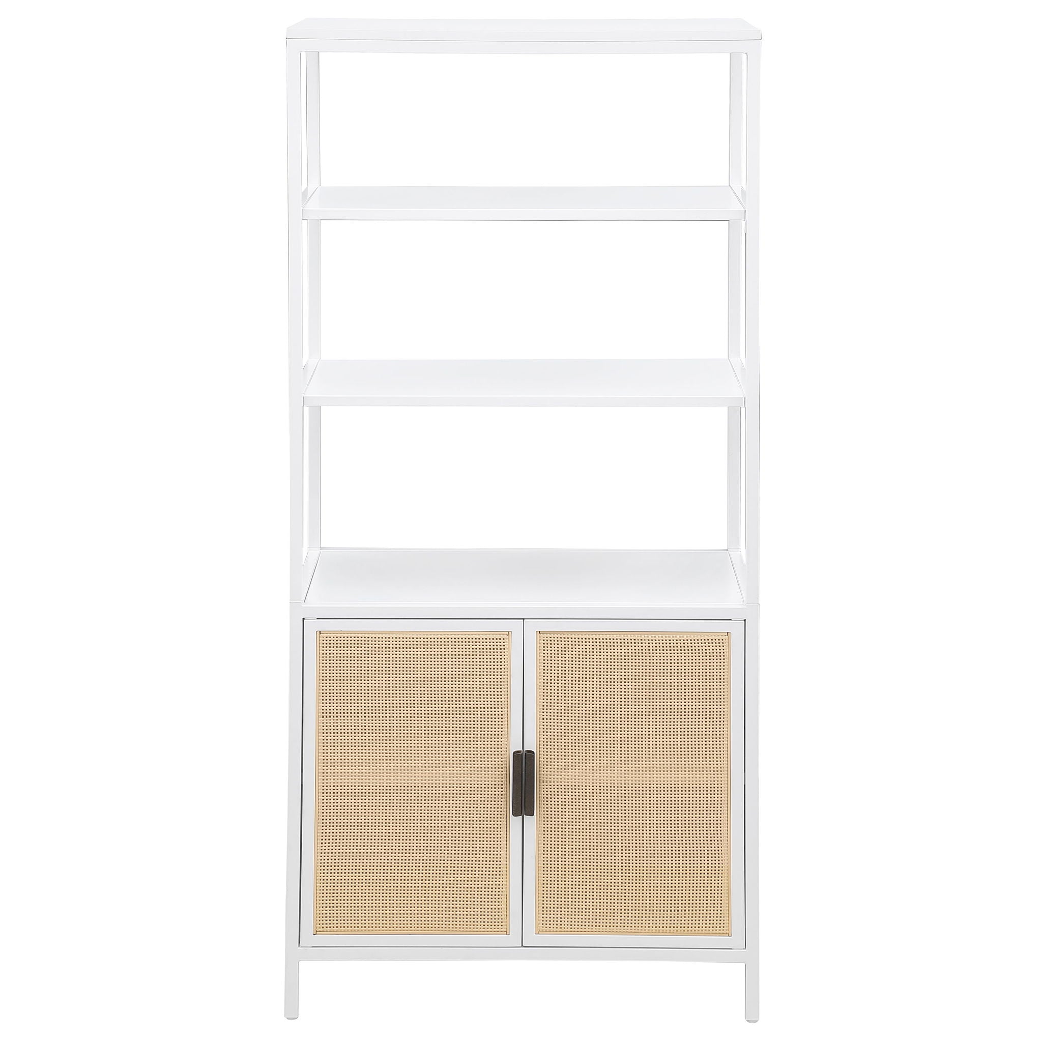 Amherst 3-shelf Radio Weave Cane Metal Accent Cabinet White