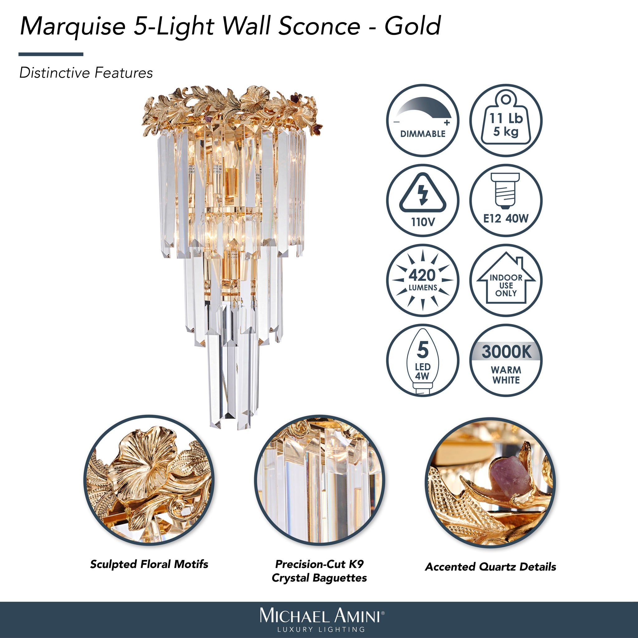 Marquise - 5-Light Wall Sconce - Gold