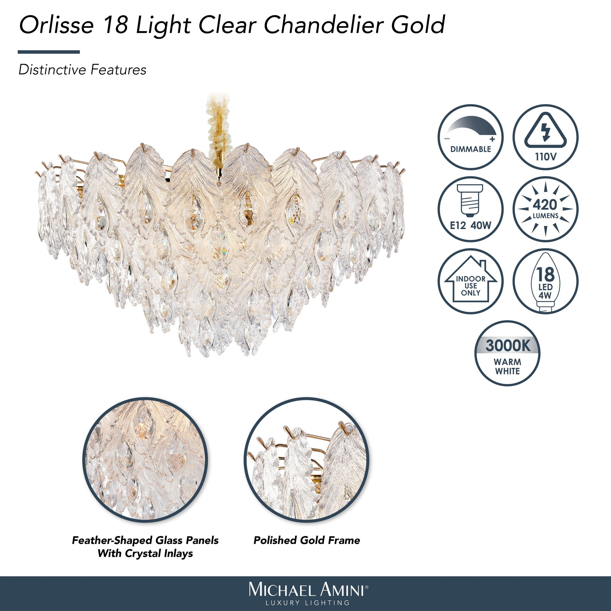Michael Amini Lighting - Orlisse 18-Light Acrylic Chandelier - Gold
