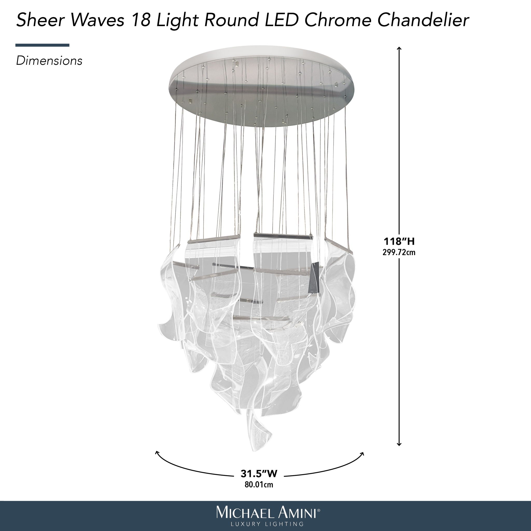 Michael Amini Lighting - Sheer Waves 18-Light Modern LED Chandelier - Chrome