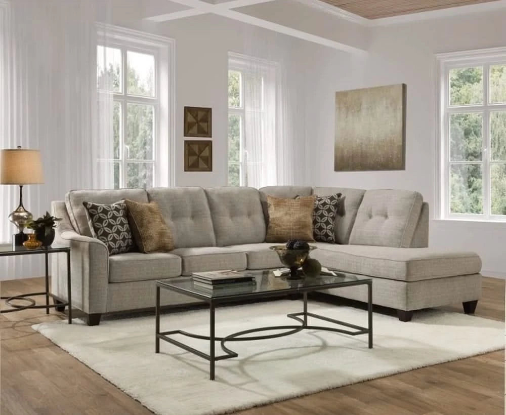 Andes Alabaster Gray Modern 2 PC Sectional with Chaise and Accent Pillows