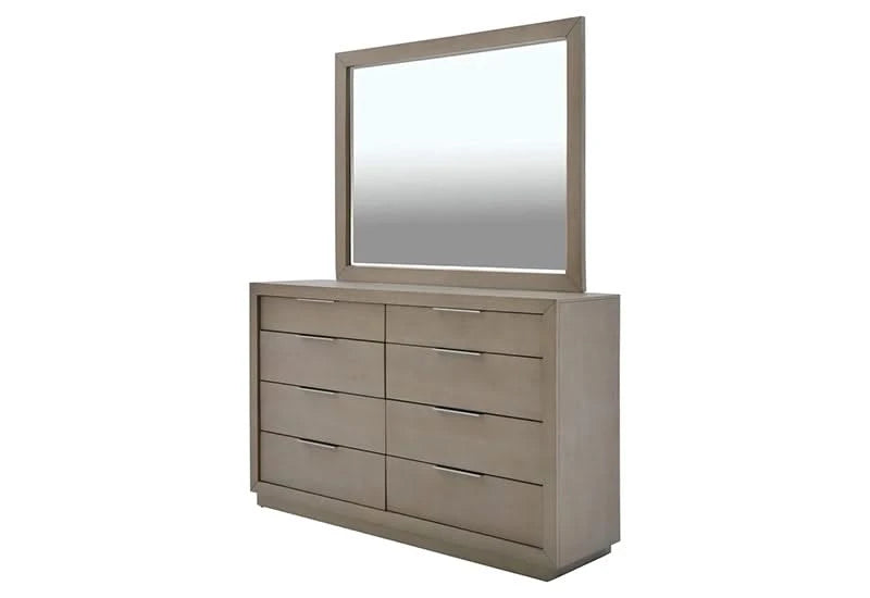 Arcadia Wooden Contemporary 5PC Bedroom Set with Bed (Headboard, Footboard, and Rails), Dresser and Mirror