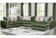 Aria Spinach Green Modern 3 PC Sectional with Chaise and Pillows