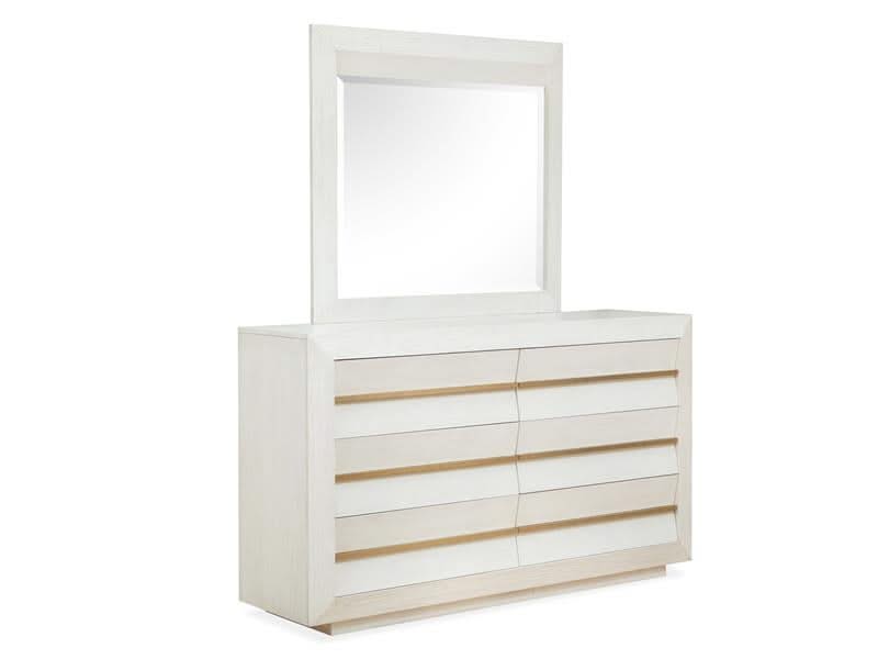 Atlantic White Modern 5-Piece Bedroom Set with Upholstered Bed and Brass Accents (Queen/King)
