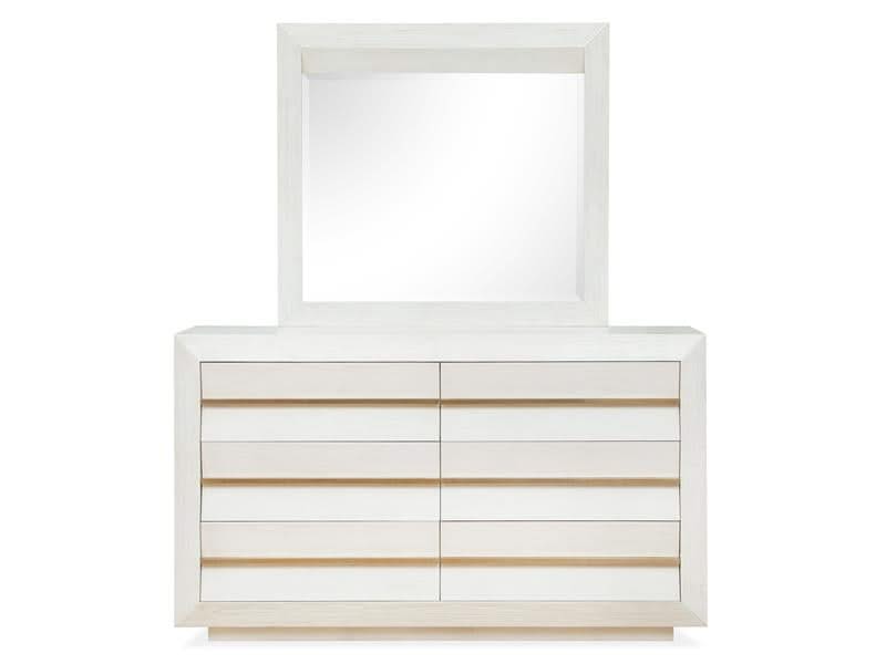 Atlantic White Modern 5-Piece Bedroom Set with Upholstered Bed and Brass Accents (Queen/King)