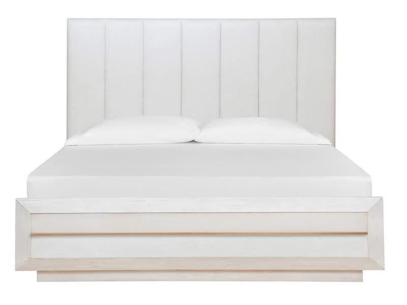 Atlantic White Modern 5-Piece Bedroom Set with Upholstered Bed and Brass Accents (Queen/King)