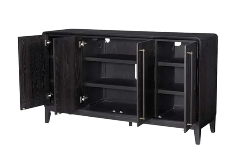 Banyan Natural Wood Server with Black Paneled Accents and Storage Drawers