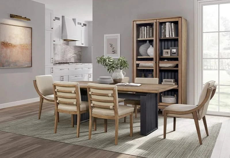 Banyan Natural Wood Display Cabinet with Glass Doors and Black Interior