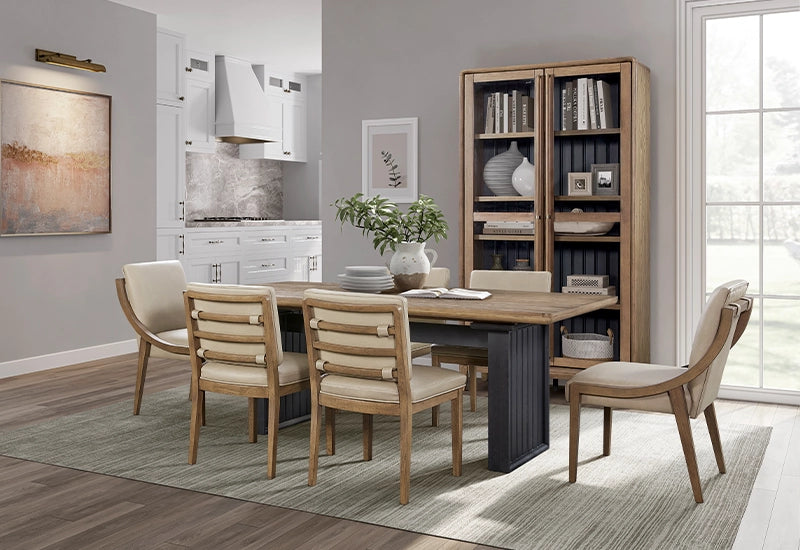 Banyan Natural 7PC Pedestal Dining Set with Upholstered Chairs