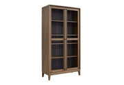 Banyan Natural Wood Display Cabinet with Glass Doors and Black Interior