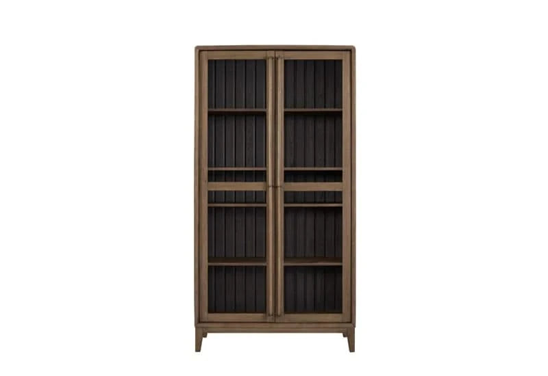 Banyan Natural Wood Display Cabinet with Glass Doors and Black Interior