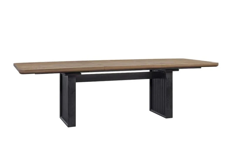 Banyan Natural Wood Double Pedestal Dining Table with Black Base ...