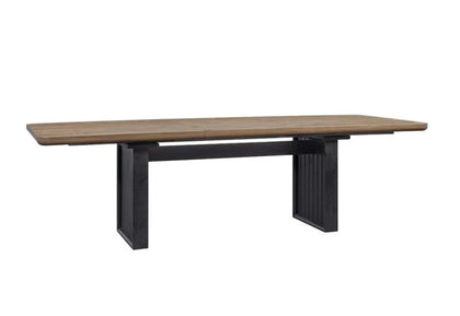 Banyan Natural Wood Double Pedestal Dining Table with Black Base