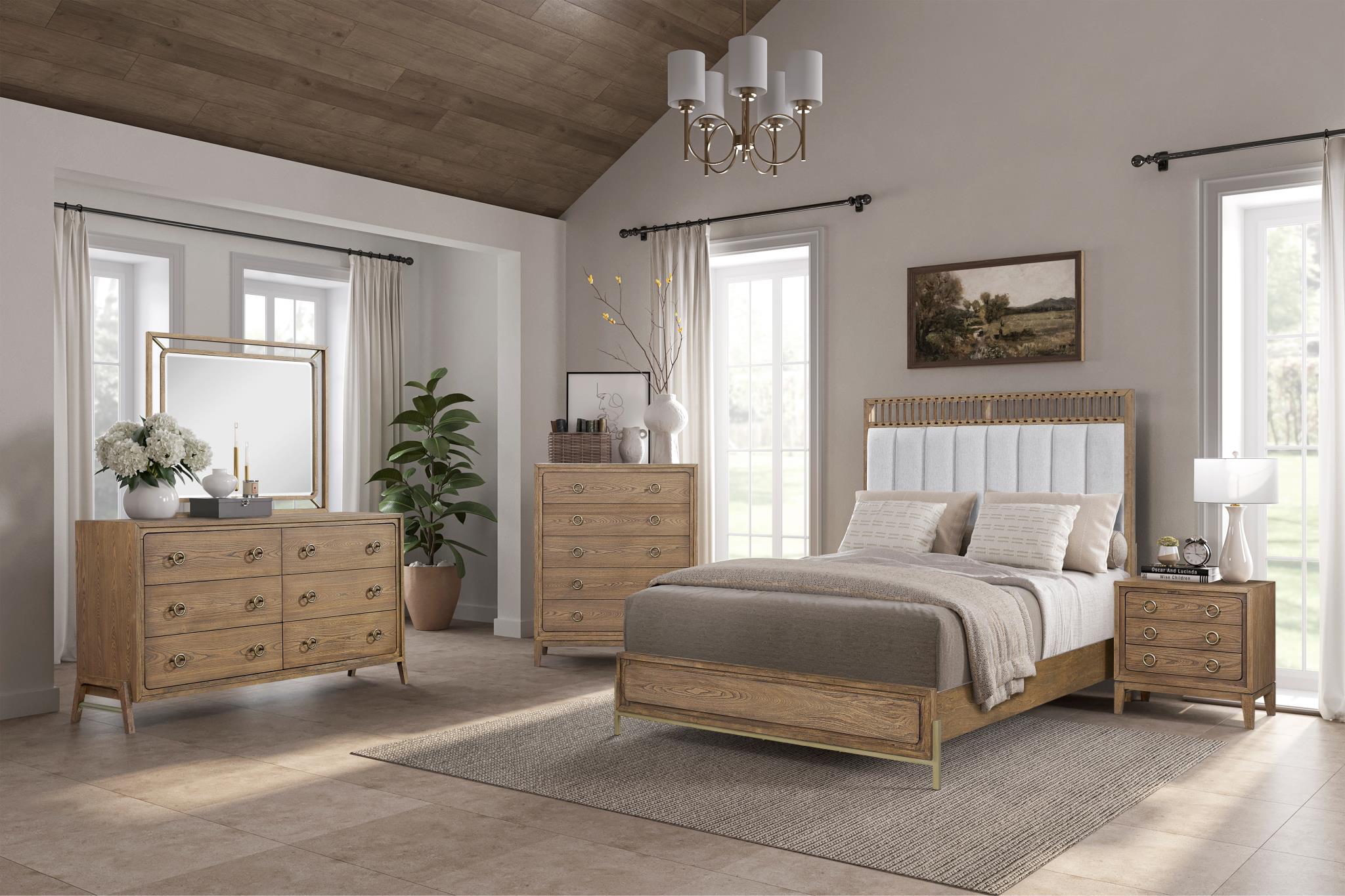Elure Complete Queen Uph & Strap Panel Bed - Latte