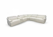 Baja White Leather Power Reclining 6 PC Modular Sectional with Storage Console and Cup Holders