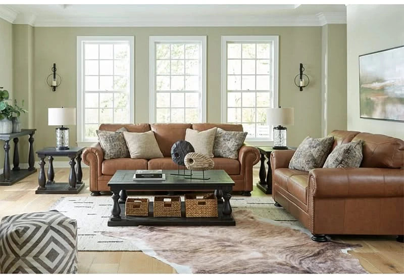 Beau Silt Top Grain Leather Traditional Living Room Set Includes Sofa and Loveseat