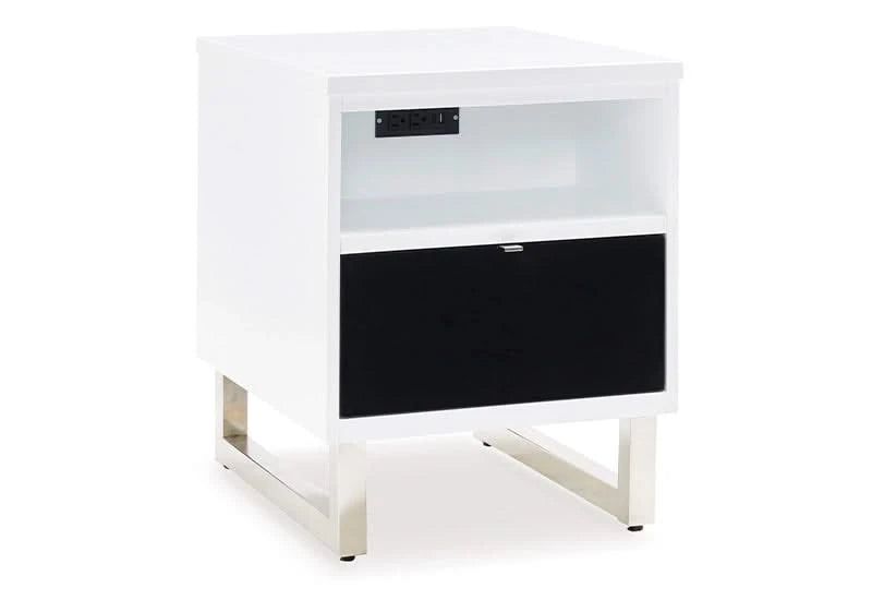 Belize Black & White Modern Chairside End Table with USB Charging
