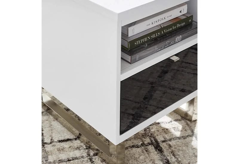 Belize Black & White Modern Chairside End Table with USB Charging