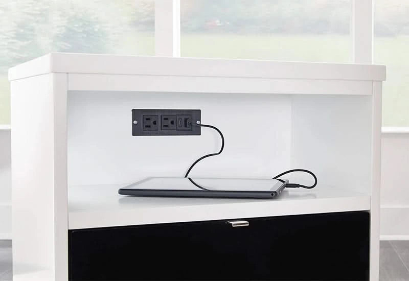 Belize Black & White Modern Chairside End Table with USB Charging