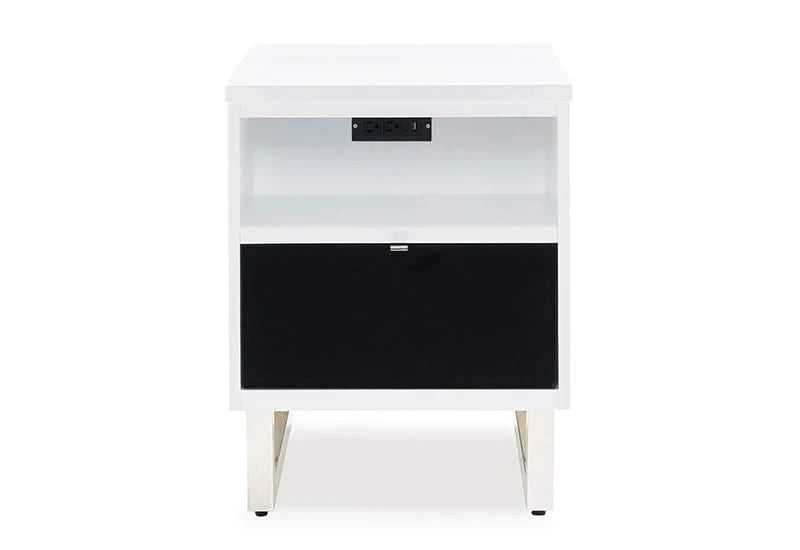 Belize Black & White Modern Chairside End Table with USB Charging