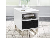 Belize Black & White Modern Chairside End Table with USB Charging