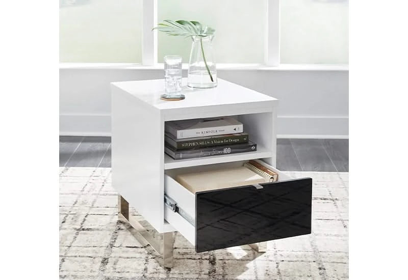 Belize Black & White Modern Chairside End Table with USB Charging