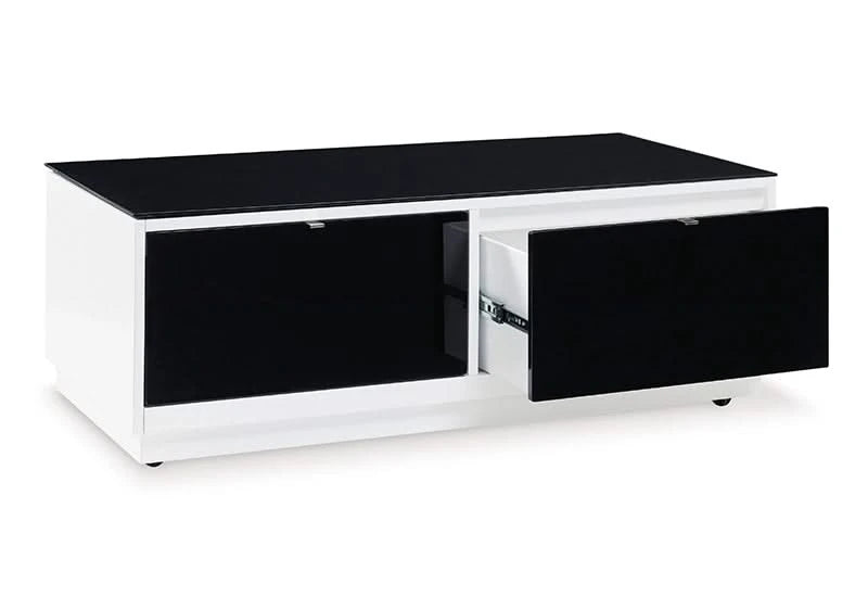 Belize Black & White Modern Glass Rectangular Coffee Table