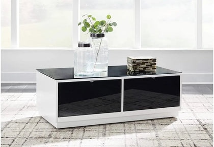 Belize Black & White Modern Glass Rectangular Coffee Table