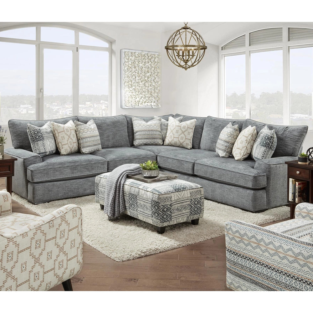 Bella Stonewash Contemporary 3PC Sectional with Plush Cushions