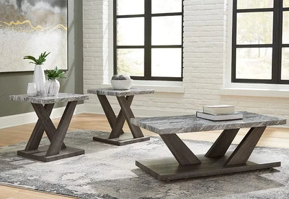 Bensonale Brown/Gray Contemporary 3PC Rectangle Coffee Table Set with Faux Marble Tops