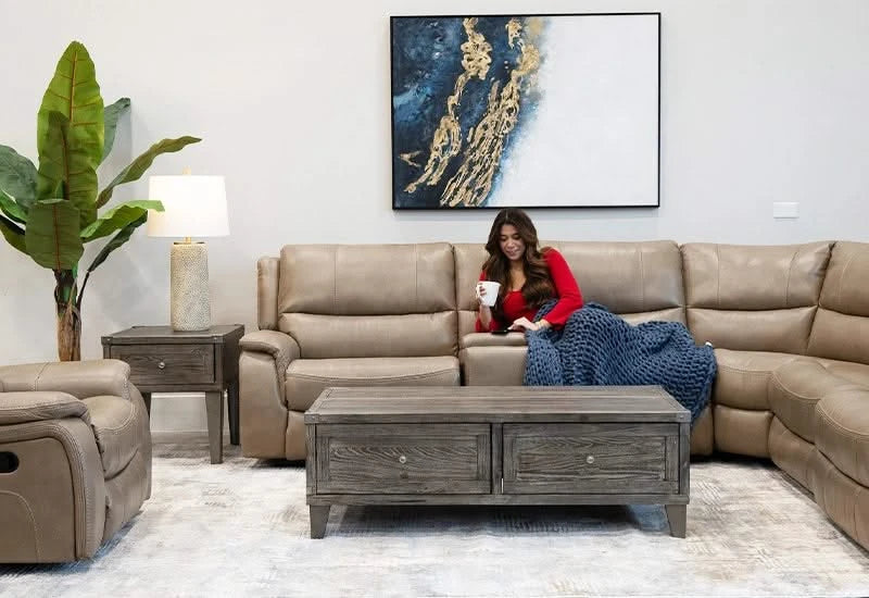 Bolero Mushroom Gray 6 PC Manual Reclining Sectional with Storage Console