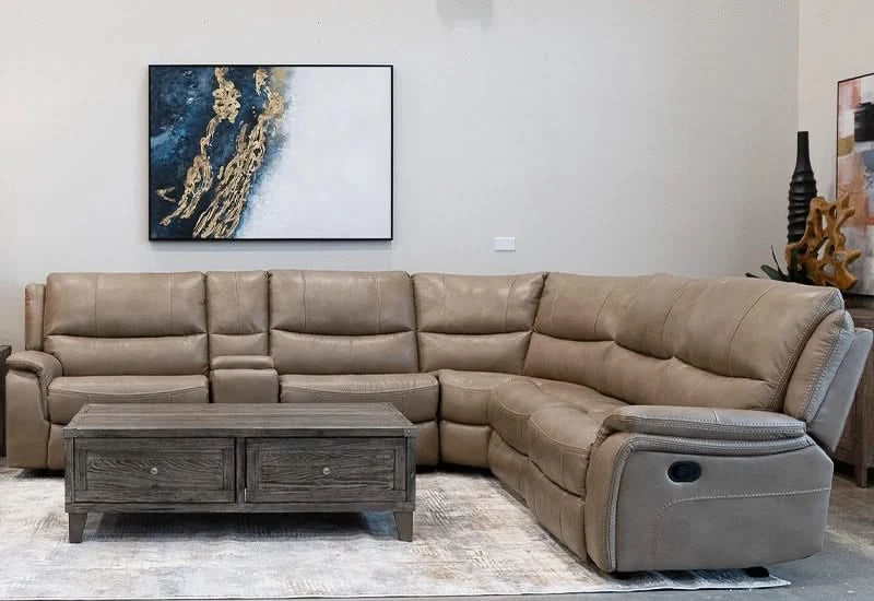 Bolero Mushroom Gray 6 PC Manual Reclining Sectional with Storage Console