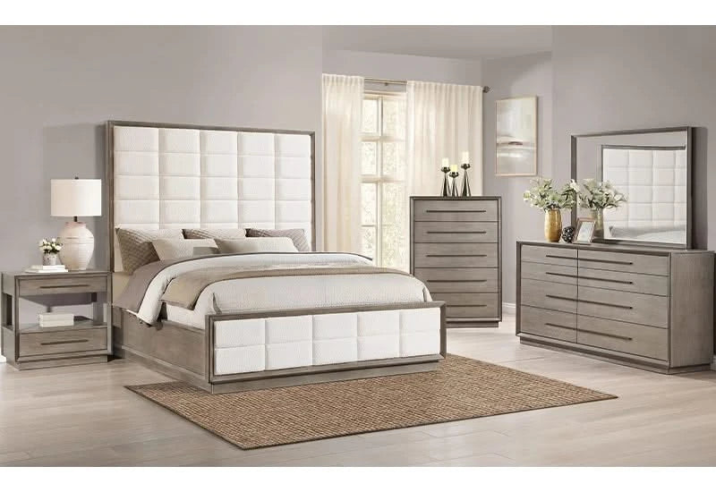Boulevard Taupe Oak 2 Drawer Nightstand with Open Shelf Storage