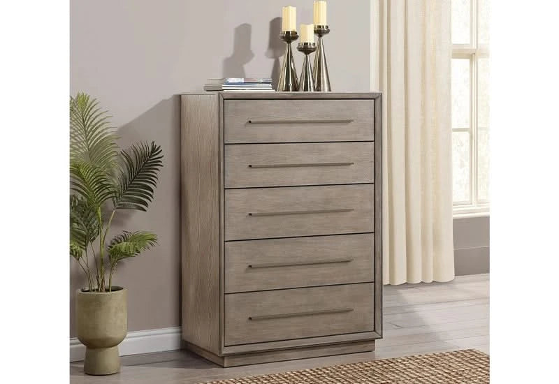 Boulevard Taupe Oak Modern 5 Drawer Chest