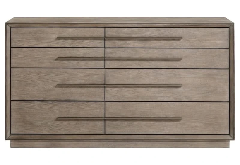 Boulevard Taupe Oak Modern 5 PC Bedroom Set Includes Bed (Headboard, Footboard and Rails), Dresser and Mirror