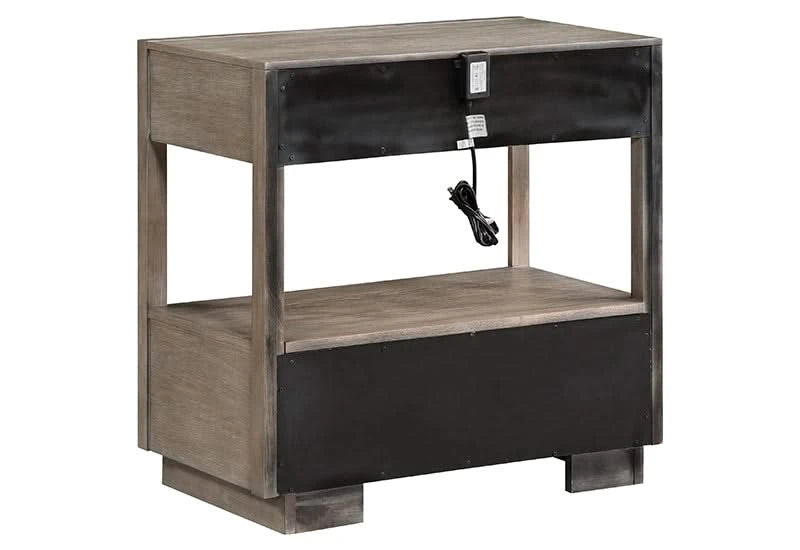 Boulevard Taupe Oak 2 Drawer Nightstand with Open Shelf Storage