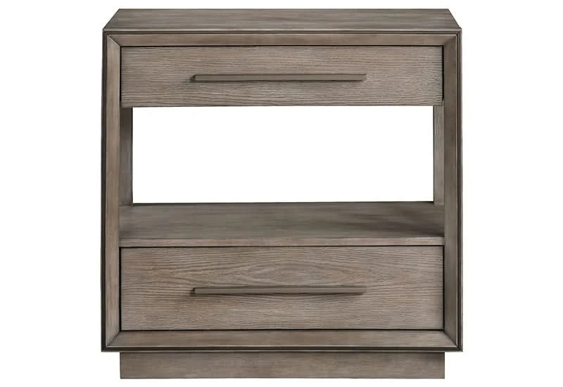Boulevard Taupe Oak 2 Drawer Nightstand with Open Shelf Storage