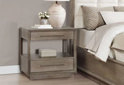 Boulevard Taupe Oak 2 Drawer Nightstand with Open Shelf Storage