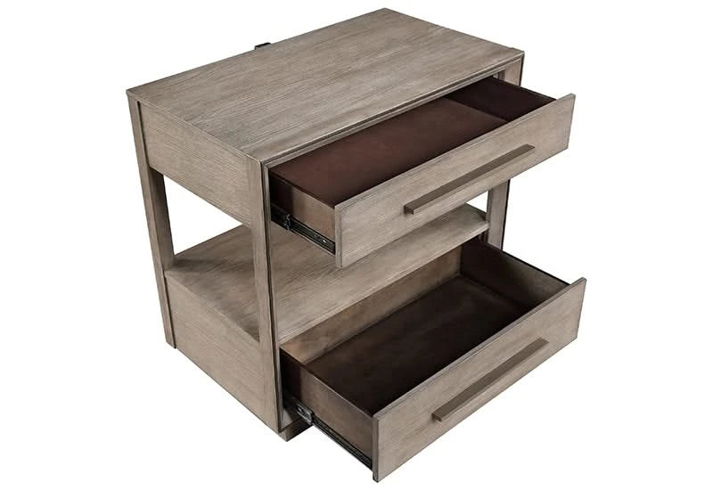 Boulevard Taupe Oak 2 Drawer Nightstand with Open Shelf Storage