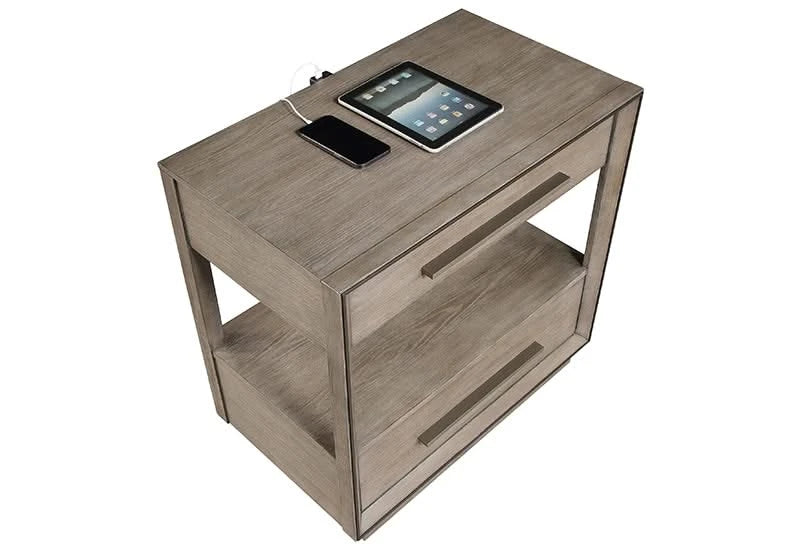 Boulevard Taupe Oak 2 Drawer Nightstand with Open Shelf Storage