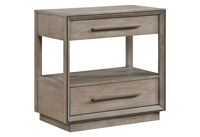 Boulevard Taupe Oak 2 Drawer Nightstand with Open Shelf Storage