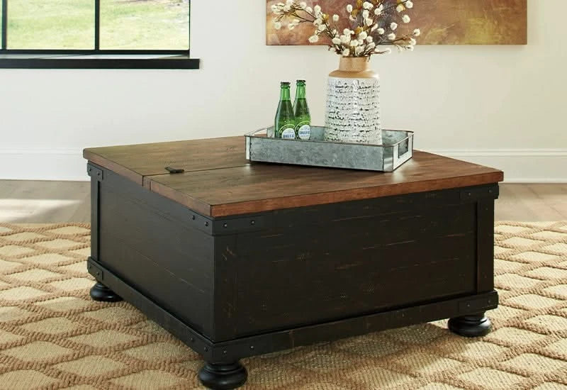 Cancun Two Tone Rustic Square Lift Top Coffee Table