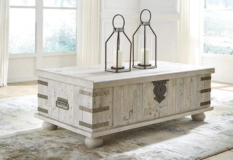 Carynhurst Light Gray Rustic Farmhouse Lift Top Coffee Table